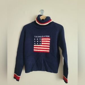 U.S. Polo Assn Kids Flag Turtleneck Sweater Navy Red White L